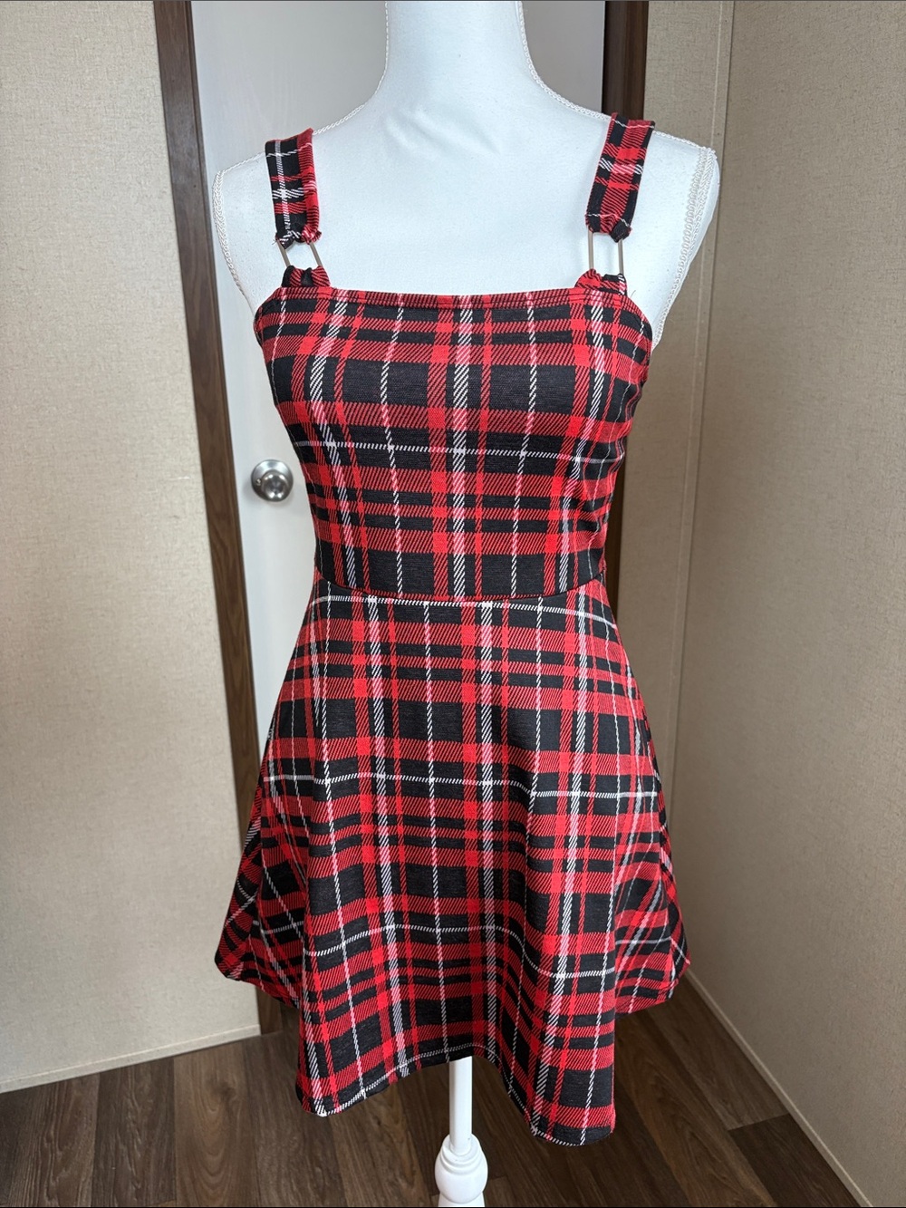 Reckless Hearts Womens Red Black Plaid Tartan Skater Mini Dress S Punk Academia